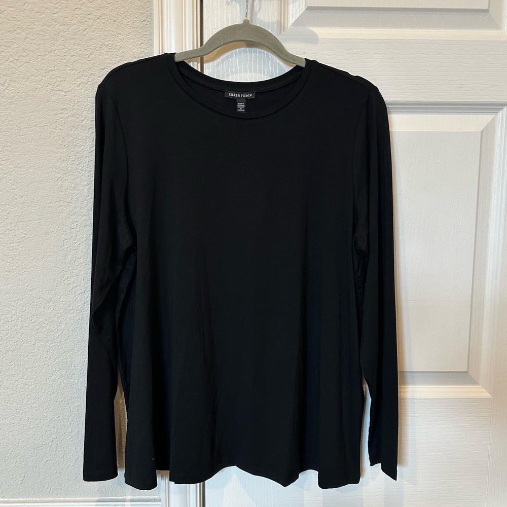 Eileen Fisher Fine Jersey Crew Neck Top Black L/S NWT XL